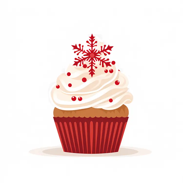 Christmas Cupcake with Snowflake and Red Berries