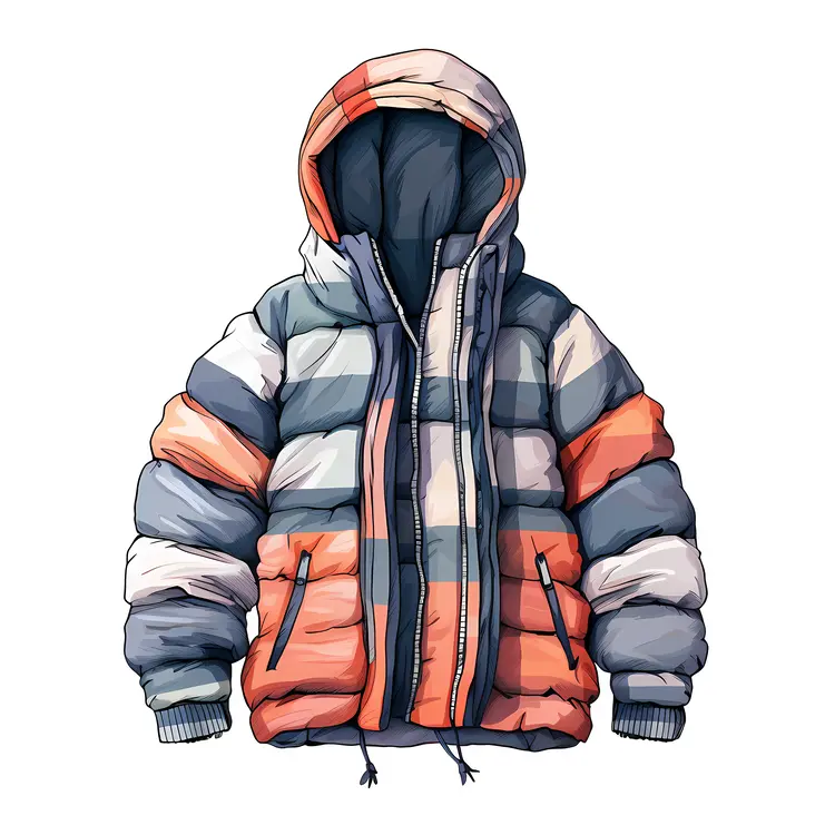 Striped Puffer Jacket with Hood