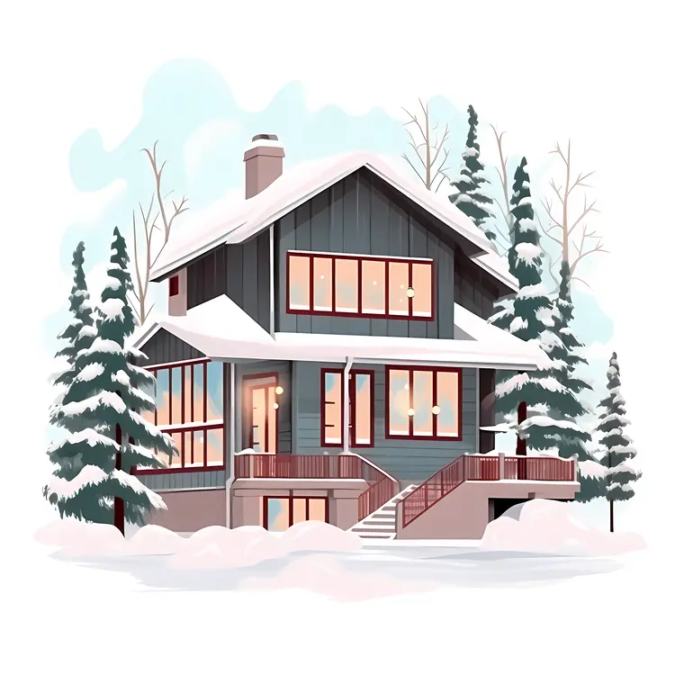 Modern Snowy House with Large Windows