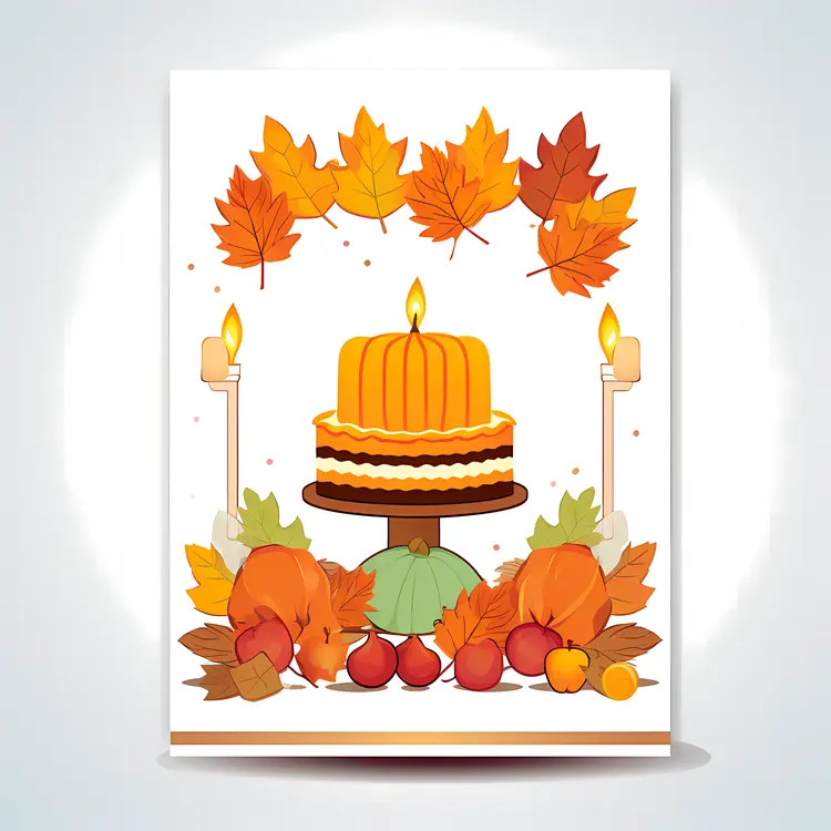 Thanksgiving Cake with Autumn Decorations
