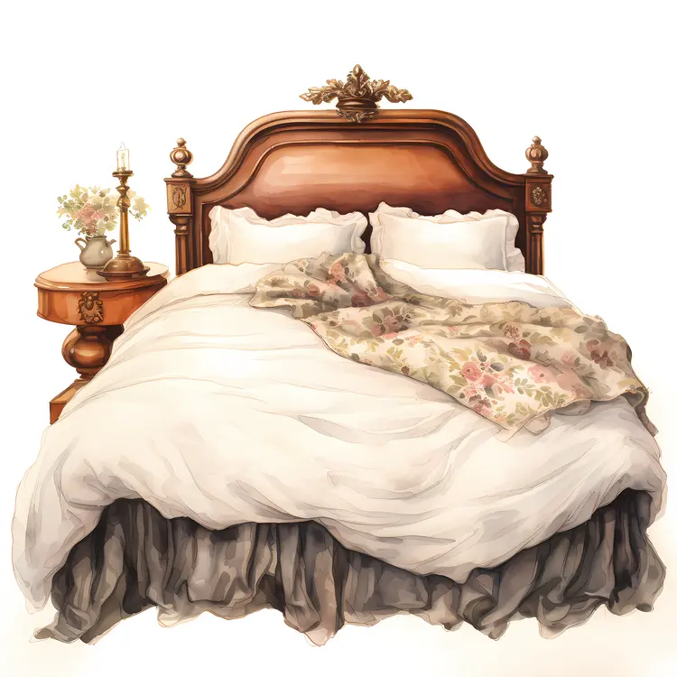 Vintage Bed with Floral Blanket and Cozy Pillows