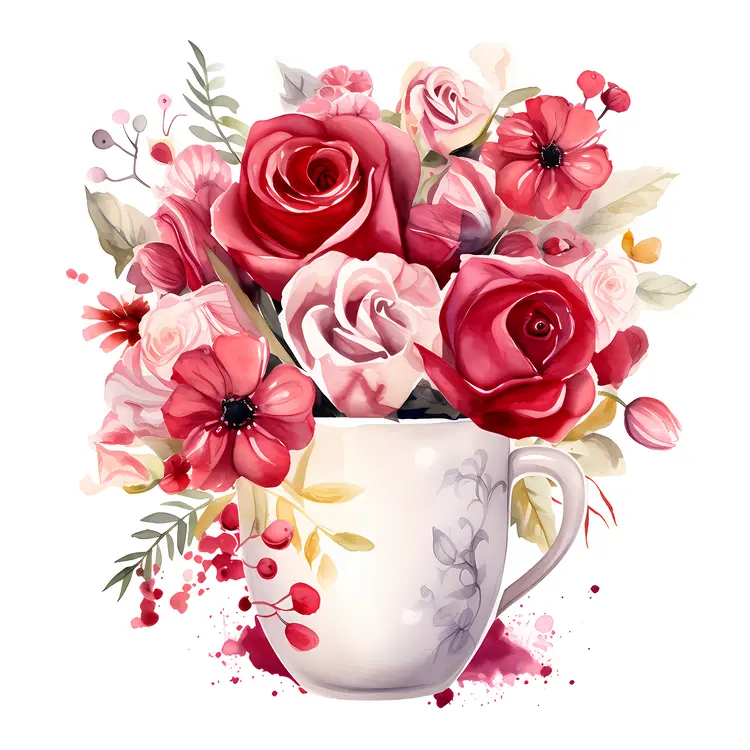 Lovely Floral Mug with Red and Pink Roses