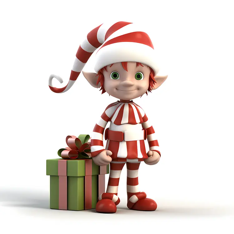 Cute Elf with Gift Box