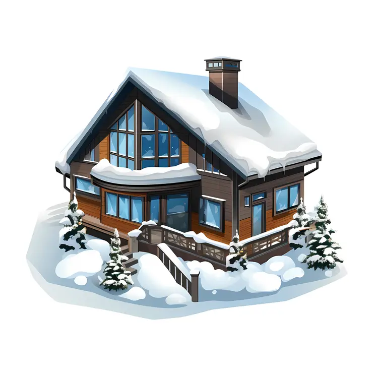 Wooden Snowy House with Trees