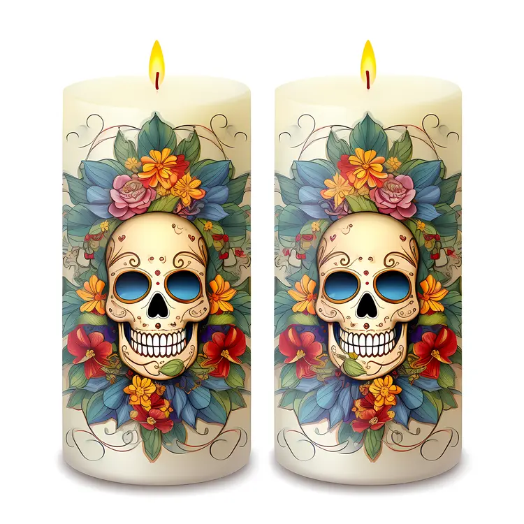 Decorative Day of the Dead Candles with Skull Design