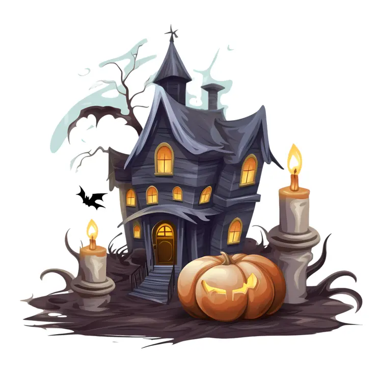 Haunted House with Pumpkin and Candles