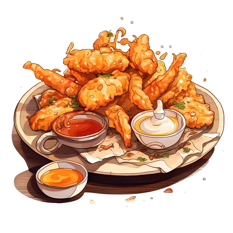 Crispy Fried Food with Dipping Sauces