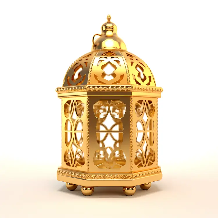 Golden Metal Lantern with Candle