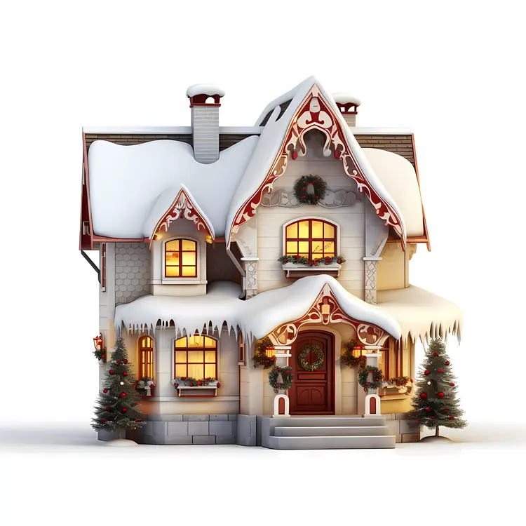 Snowy House with Christmas Decorations