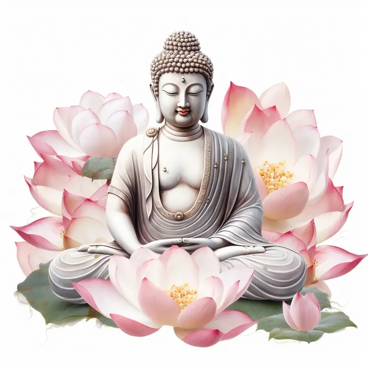 Serene Buddha Statue with Lotus Flowers