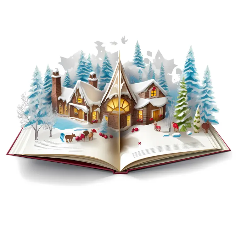 Cozy Winter Cottage in an Open Book