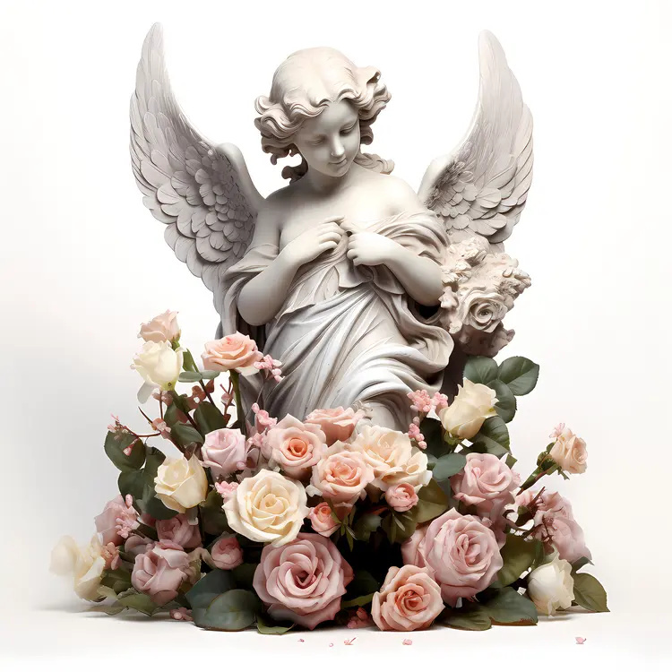 Beautiful Angel Statue with Flowers