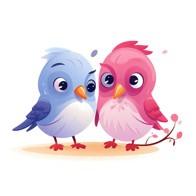 Cute Cartoon Birds in Love for Valentine's Day