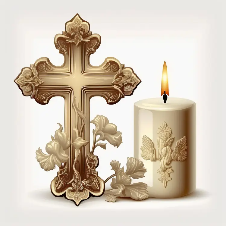 Ornate Cross and Candle Symbol for Religious Ceremonies