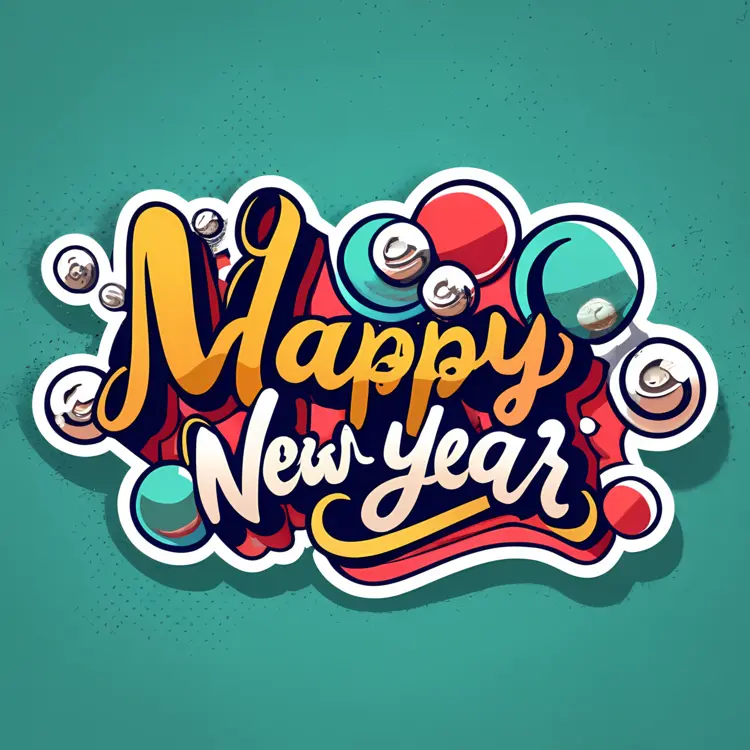 Colorful Happy New Year Greeting with Bubbles