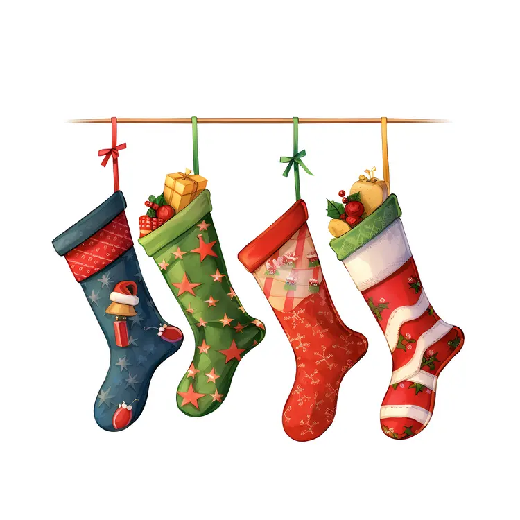 Colorful Christmas Stockings Filled with Gifts