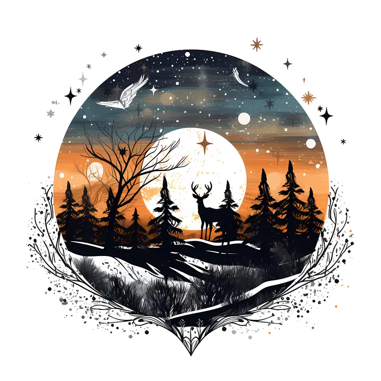Deer in Forest under Moonlight
