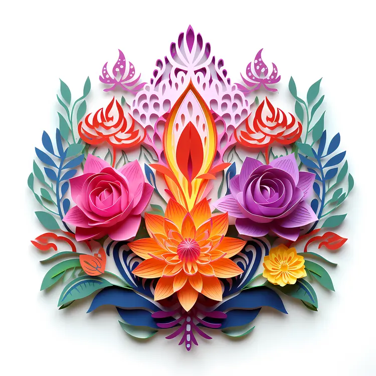 Colorful Paper Flowers with Leaves