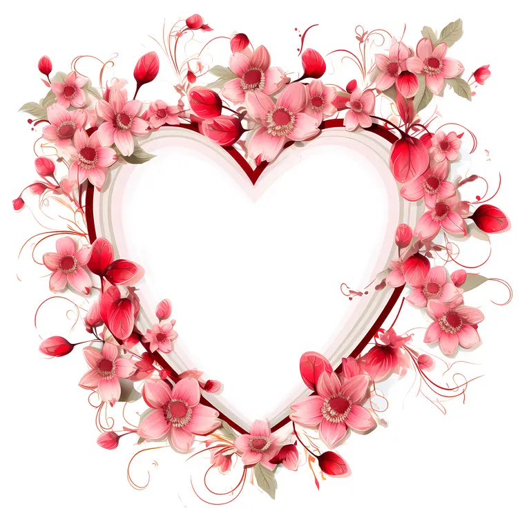 Heart Frame with Pink Flowers for Valentine's Day