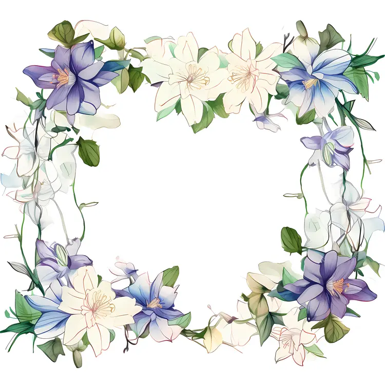 Square Floral Frame with Blue and White Flowers