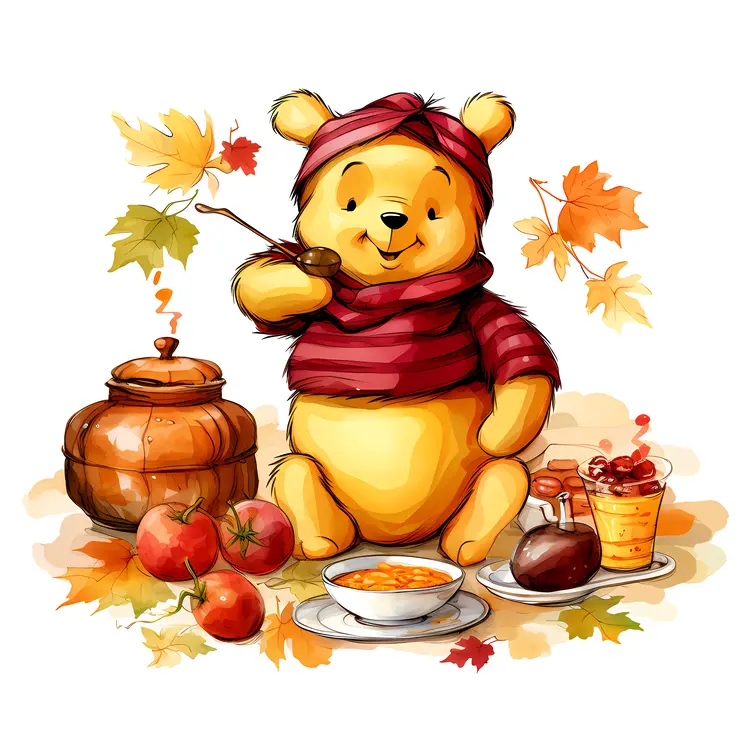 Yellow Bear Enjoying Autumn Feast