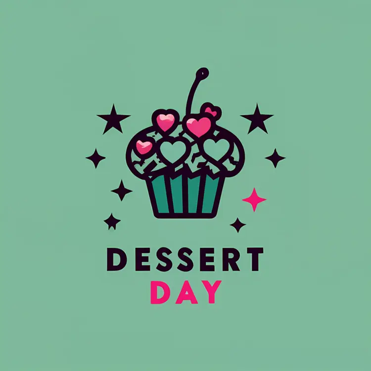 Cupcake with Hearts and Cherry for Dessert Day