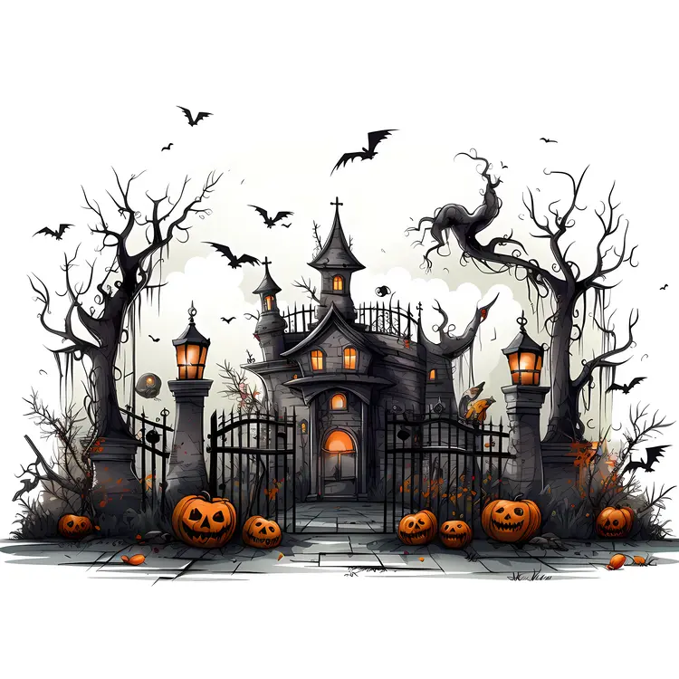Haunted House with Pumpkins