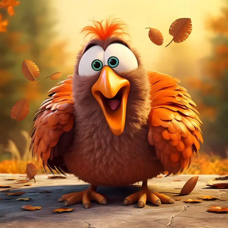 Happy Cartoon Turkey in Autumn