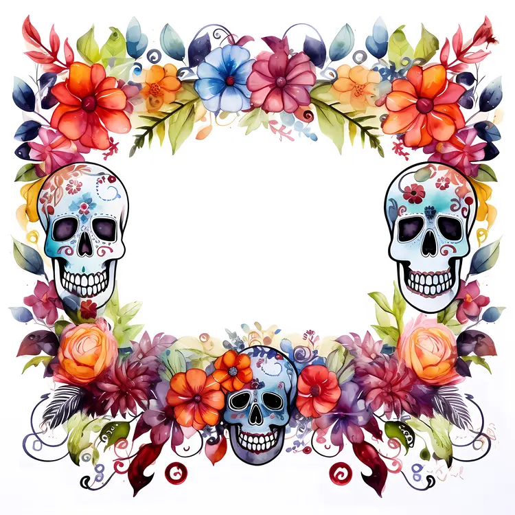 Decorative Sugar Skulls with Floral Frame