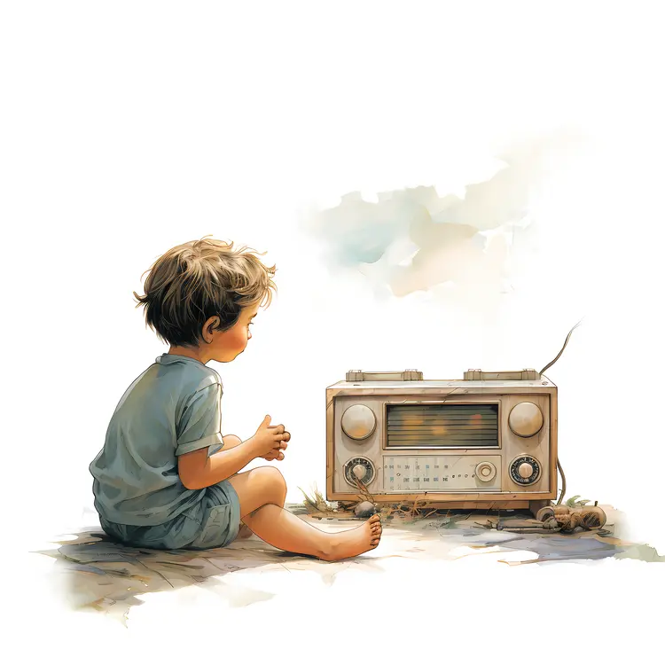 Child Listening to Vintage Radio