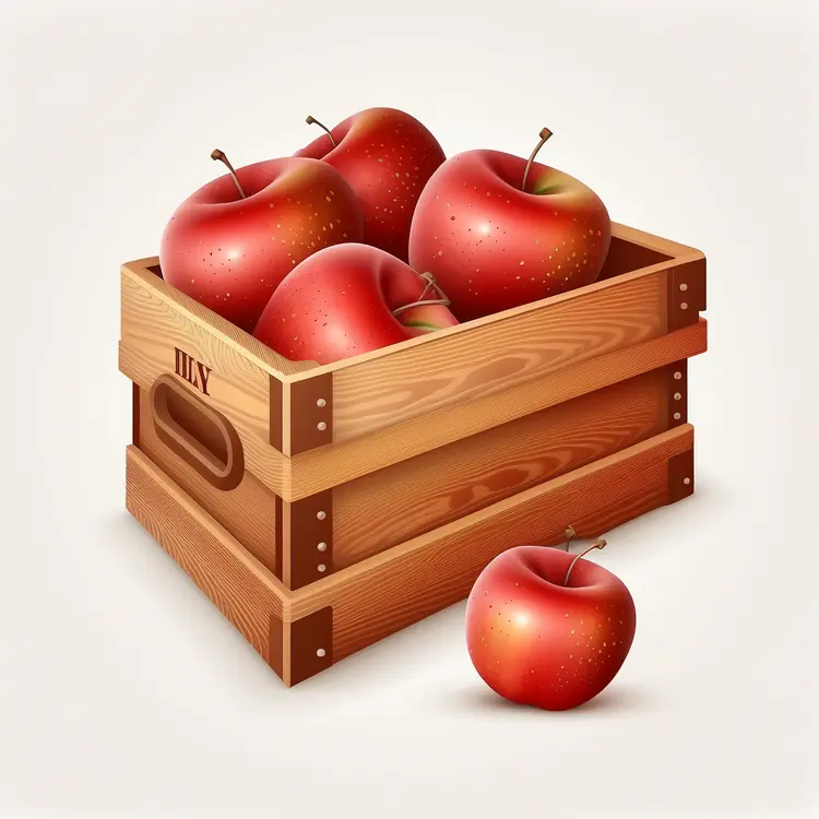 Fresh Red Apples in Wooden Crate