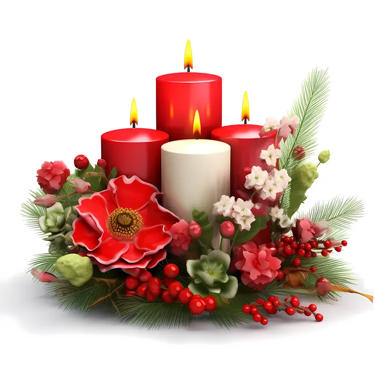 Red and White Candles with Festive Decorations