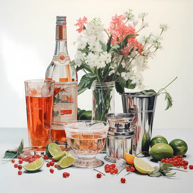Elegant Cocktail Arrangement with Flowers and Lime