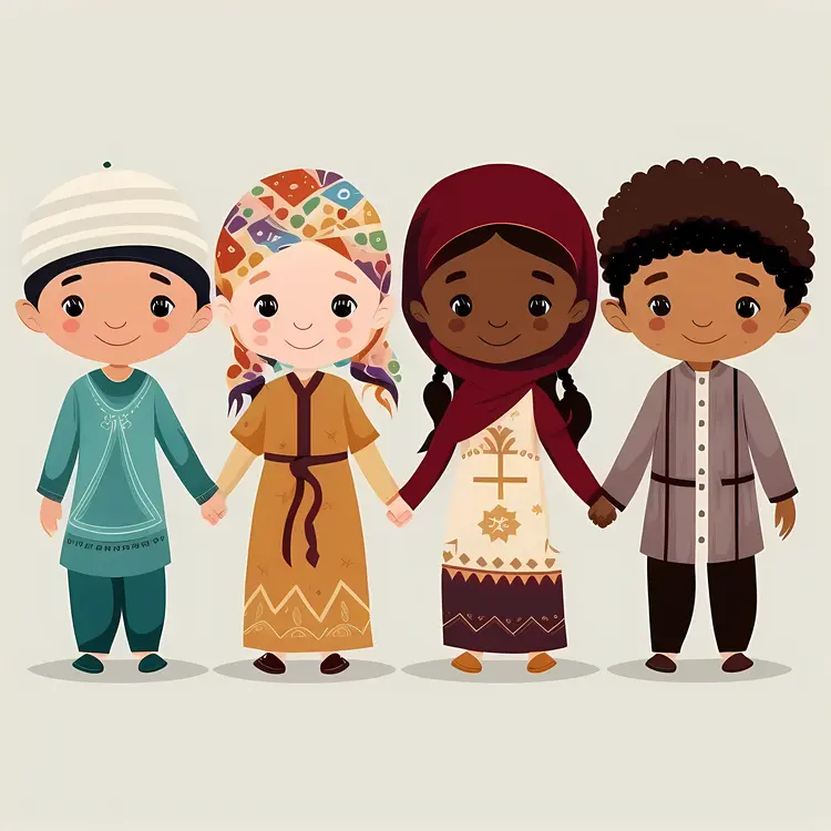 Four Children Holding Hands Illustration