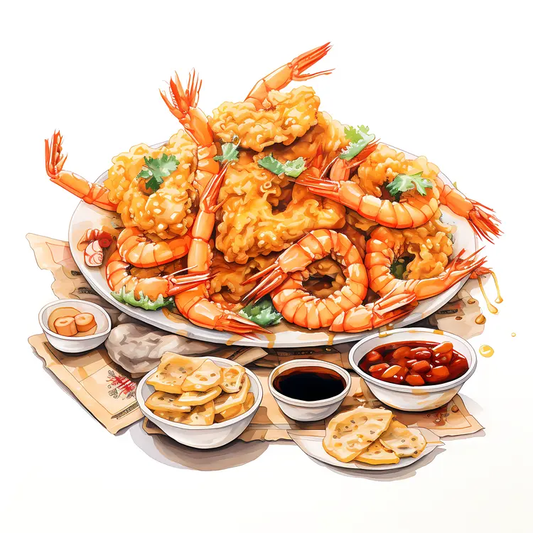 Shrimp Tempura Platter with Various Sauces