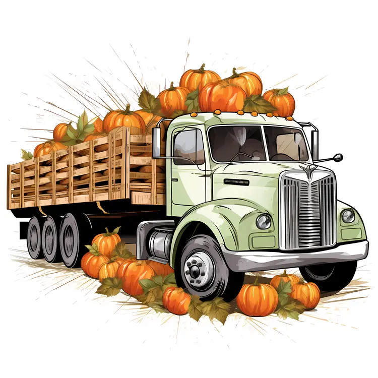 Green Truck with Pumpkins