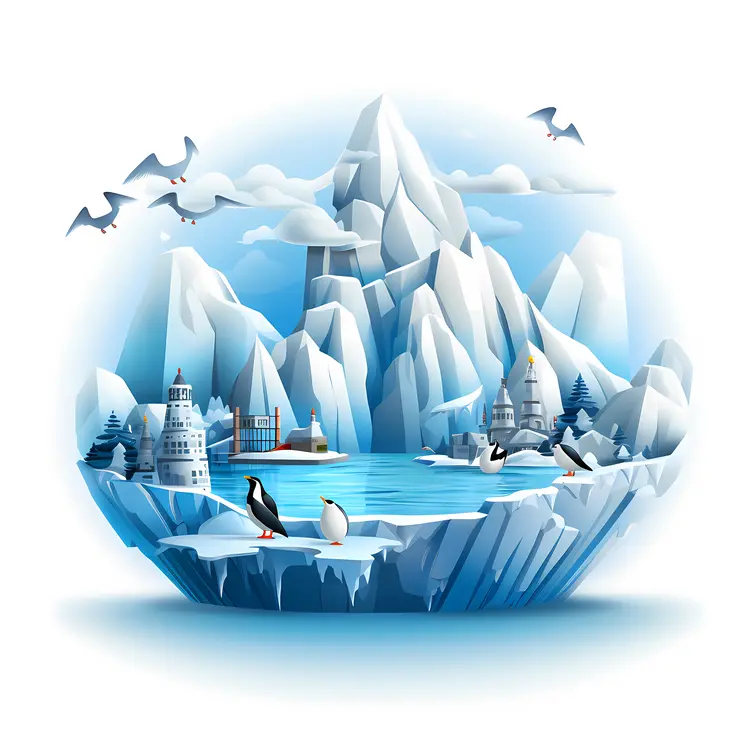 Icy Landscape with Penguins