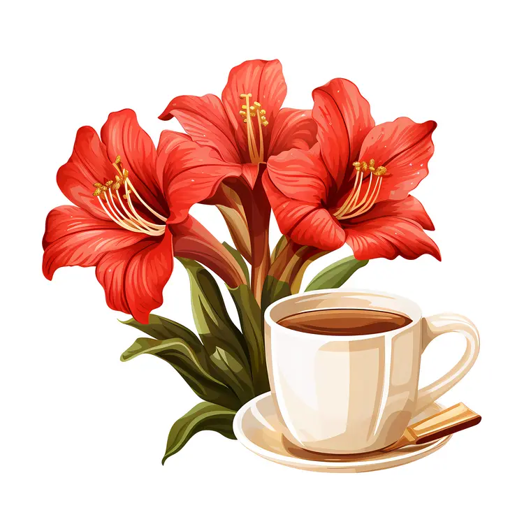 Coffee Cup with Red Flowers