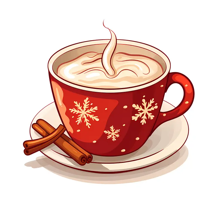 Festive Hot Drink in Red Cup with Snowflakes