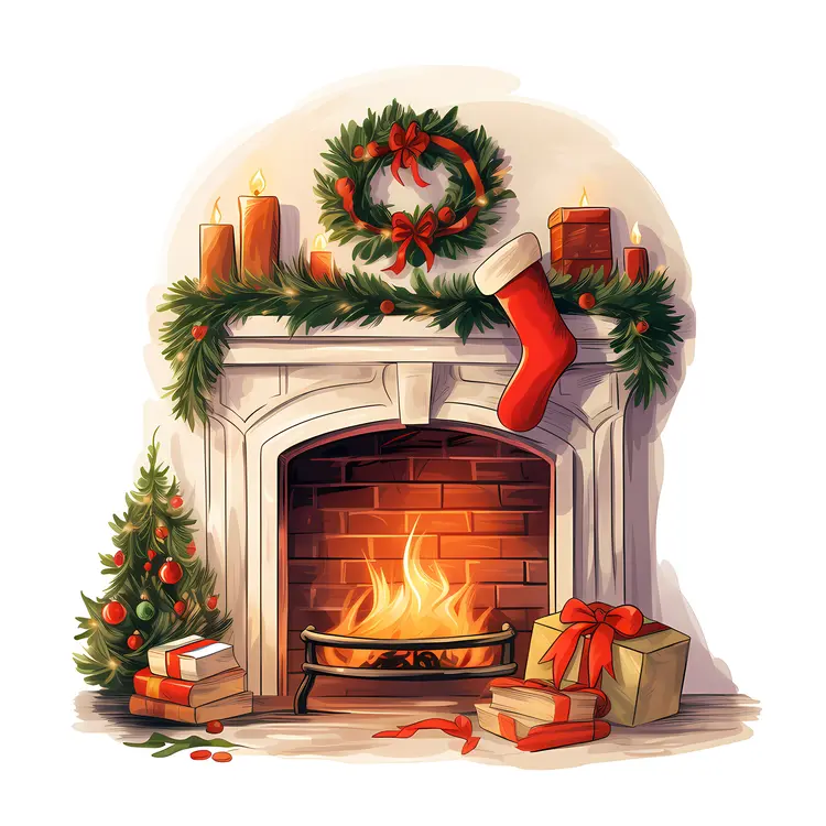 Warm Fireplace with Christmas Gifts
