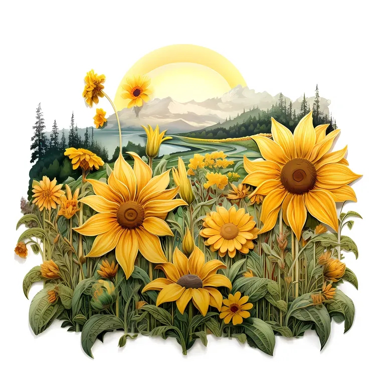 Sunflowers in a Field at Sunrise