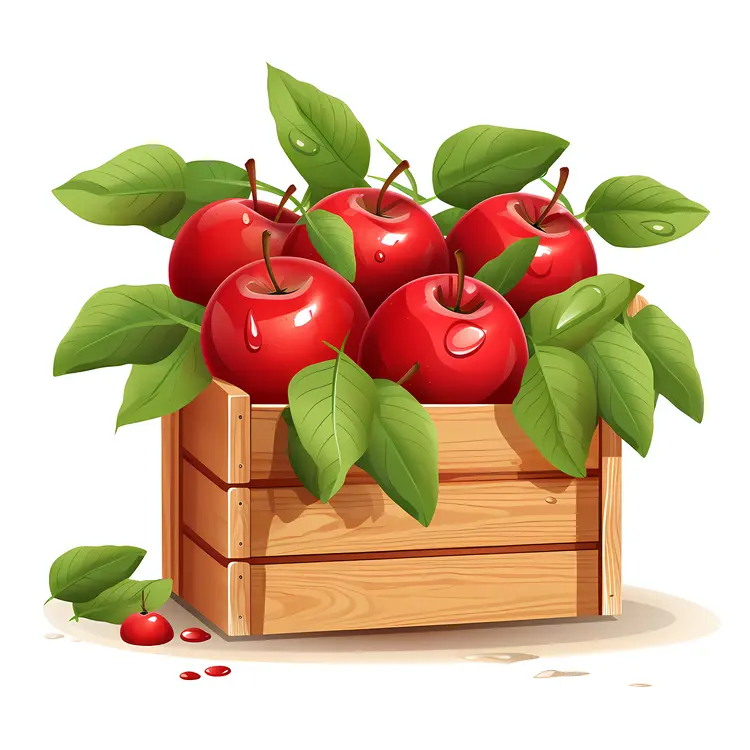 Fresh Red Apples in Wooden Crate