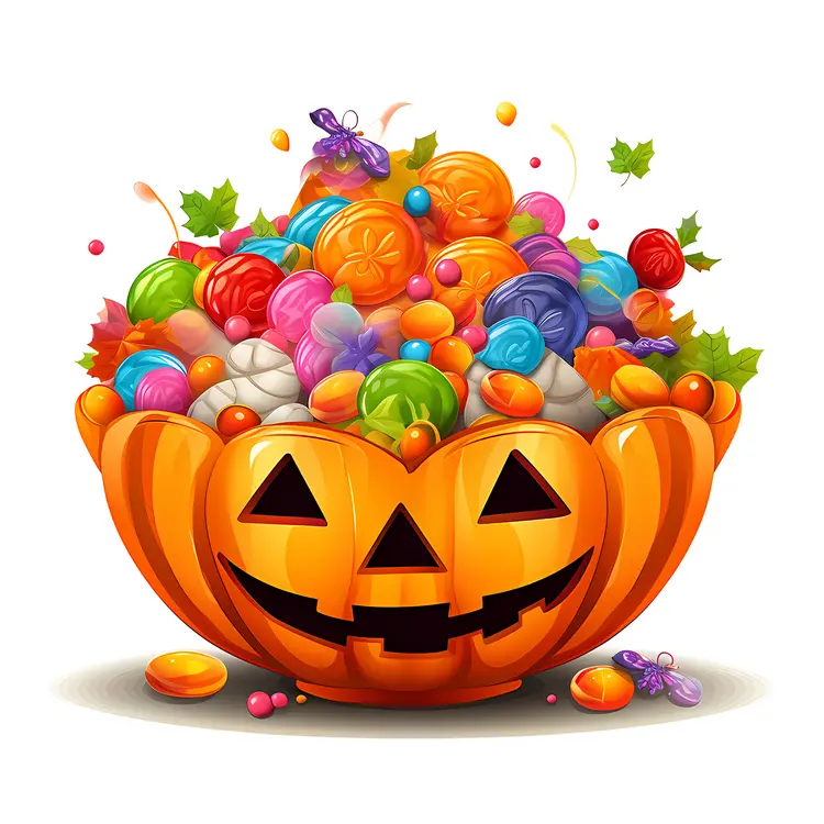 Colorful Halloween Jack-o'-lantern Filled with Candy