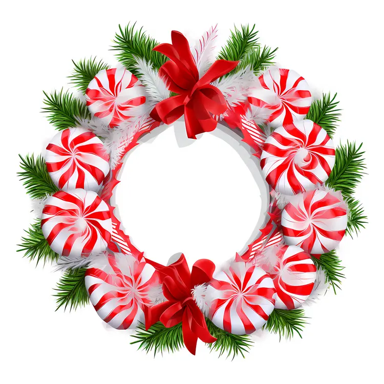 Peppermint Candy Wreath with Pine Needles