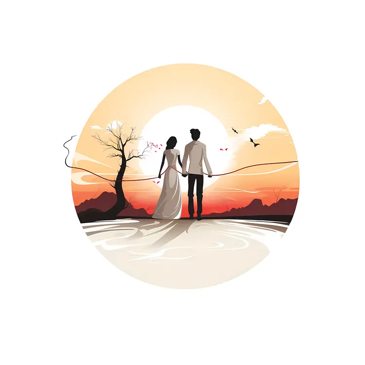 Romantic Wedding Couple at Sunset