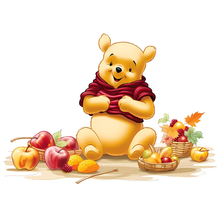 Yellow Bear with Fruits and Autumn Leaves
