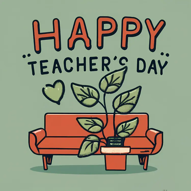 Happy Teacher's Day with Plant and Sofa