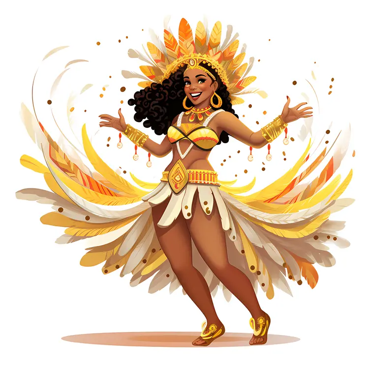 Carnival Dancer in Yellow and White Feathered Costume