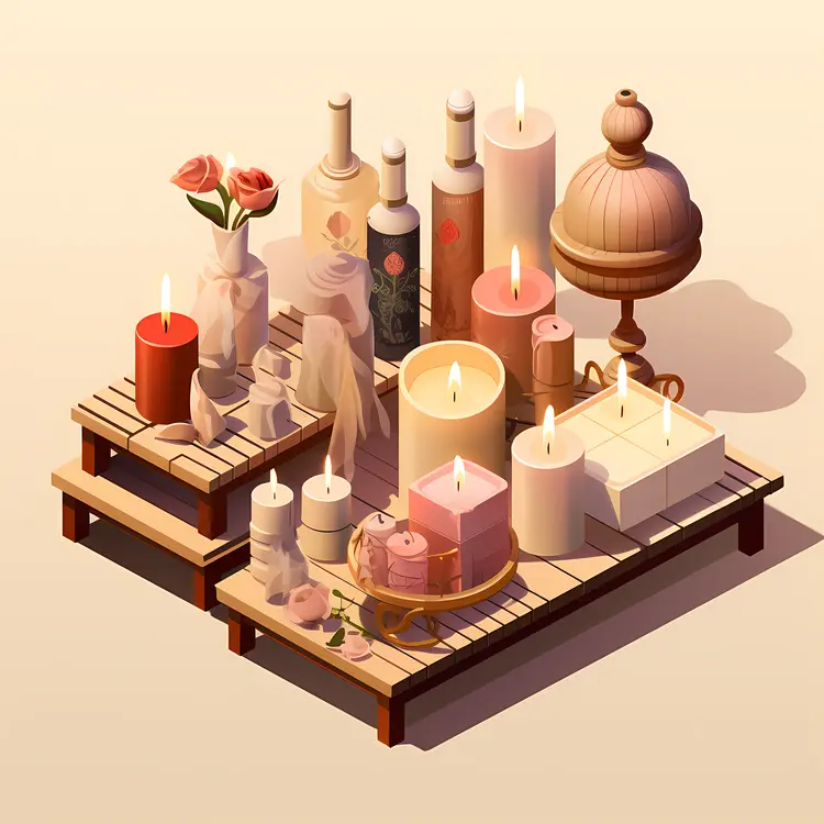Cozy Candle Arrangement with Roses and Bottles