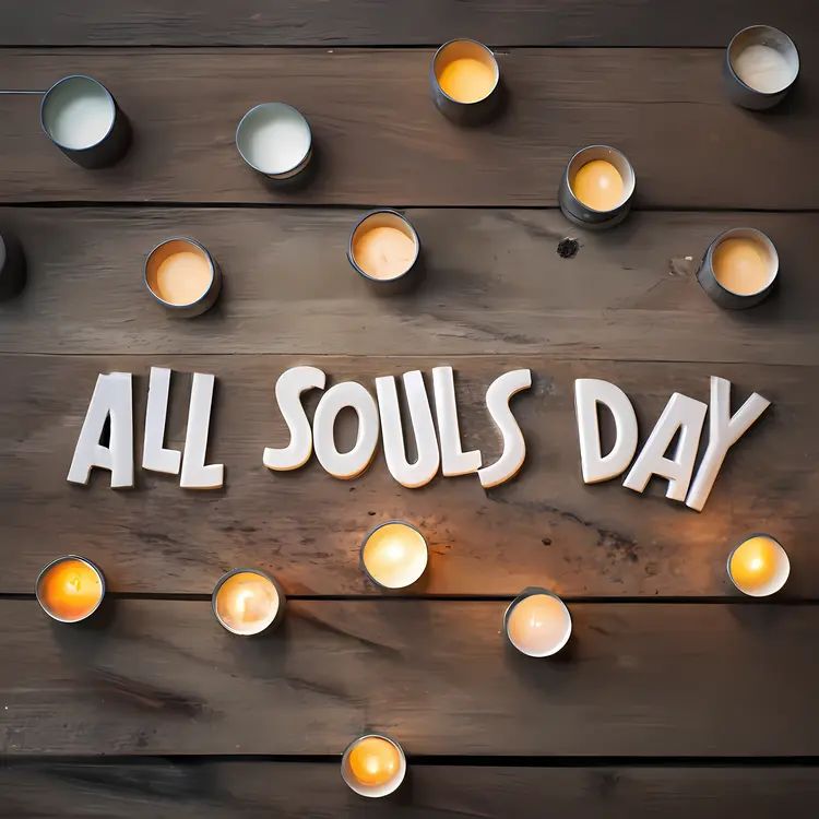 Candles on Wooden Background for All Souls Day